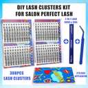 2 x Natural Lash Clusters Kit Wispy Volume Lightweight Cluster Eyelash Extensions DIY Individual Fairy C-Curl Fake Eyelashes 308Pcs 8-16MM Mixed with Bond Seal Tweezers