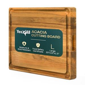 Yes4All Durable Acacia Cutting Boards for Kitchen, [20''Lx15''Wx1.5” Thick] Large Edge Grain Cutting Board, Pre Oiled Wood Cutting Boards, Thick Chopping Board w/Juice Grooves and Easy Grip Handle