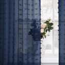 Navy Blue Sheer Curtains 84 Inches Long for Living Room Pom Pom Modern Boho Voile Drapes Window Semi Sheer Transparent Dark Blue Sheer Curtain for Bedroom Boys Kids Room 2 Panels Back Tab 52x84 Length