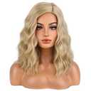 BERON Blonde Wigs for Women Short Curly Wavy Wig Girls Dirty Blonde Shoulder Length Body Heat Resistant Synthetic Hair Wig for Cosplay Party or Daily