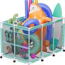 Pool Float Storage  Outdoor Pool Toy Storage Organizer for Pool Noodles, Toys, Floats, Balls, and Equipment, Mesh Rolling Storage Organizer Bin, Cyan