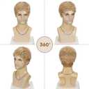 Mens Blonde Wig Short Layered Blond Straight Wig for Male Guys Synthetic Heat Resistant Fiber Natural Dirty Blonde Mens Wig for Halloween Party Anime 90s 2000s Use