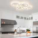 Shine LUEST 60W Modern LED Ceiling Light Fixture, Dimmable LED Chandelier Flush Mount Ceiling Lights Remote Control 6 Acrylic Ring Ceiling Lamp Fixture for Living Room Dining Room Bedroom, 7640LM, White, 6 Rings