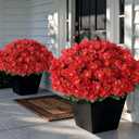 Juxdp 16 Bundles Artificial Camellia for Front Door Outside - Faux UV Resistant Real Looking Camellia Flowers Fake Silk Bouquets Plants for Garden Window Farmhouse Home Spring Summer Decor (Red)