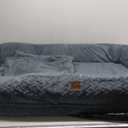 Human Dog Bed for Adult - Luxury Faux Fur Giant Size Dog Bed with Portable Handle, Egg Orthopedic Foam Bed with Blanket, 72"x40"x10", Grayish Blue