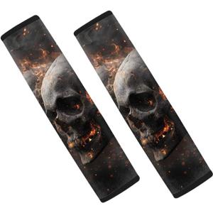 Forchrinse 2 PCS Fire Skull Auto Seat Belt Cover Strap Shoulder Pad for for Car,Truck,SUV,Backpack,Shoulder Bag