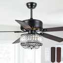 Farmhouse Ceiling Fans with Lights and Remote, 52 Inch Indoor Chandelier Ceiling Fan with Light, Crystal Fandelier Ceiling Fans for Living Dining Room Bedroom, Wood Blades, Quiet, Black