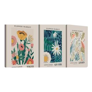 Hwetui Flower Market Wall Art Prints City Framed set of 3 Abstract Colorful Floral Canvas Poster Vintage Minimalist Flowers Painting Picture for Room Decor Aesthetic Living Room Bedroom 16"x24"x3