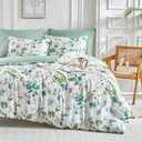 Lekesky Duvet Cover Queen Size, Reversible Botanical Floral Duvet Cover Set with Zipper Closure, 3 Pieces Soft Microfiber Green Bedding Set (1Duvet Cover 90"x90", 2 Pillowcases 20"x26") (01-green Foliage White (No Comforter))