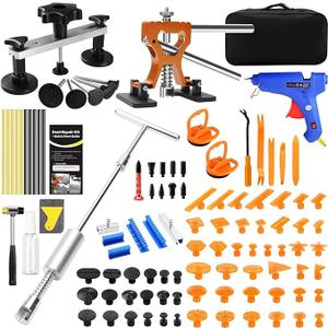 Professional Paintless Dent Repair Kit,Dent Puller Kit with Golden Lifter, Bridge Puller, Slide Hammer T-Bar, Suction Cup for Car Auto Body Hail Damage or Door Ding Removal
