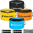 cyrico Rv Sewer Hose Storage, 4 Pack Waterproof Rv Storage and Organization with Dual Zipper Closing Visible Cover, Accessories Bag for Store Fresh Black Water Hoses, Electrical Cords, Camper Tools (Blue, Black, Orange, Yellow)