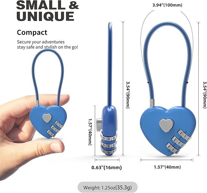 3 Digit Combination Lock, Combo Cable Lock with Code, Small Padlock Combination with Cable, for Luggage, Suitcase, Gym Locker, Backpack Bag Zipper, Cabinet, Mailbox, Outdoor Fence Gate (Blue)