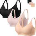 habibee Bra for Women No Underwire Comfort Seamless Bras Push Up Wireless Bras Full Coverage Bralettes, Bra Extender (Large, Black+nude+pink)