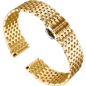 BINLUN Ultra Thin Mesh Stainless Steel Watch Band Light Watch Strap Polished Watch Bracelets Replacement 12mm/14mm/16mm/18mm/20mm/22mm for Men Women with Butterfly Buckle (Gold)