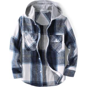 Boys Girls Casual Flannel Plaid Hoodies Fall Fashion Button Down Shirts Long Sleeve Cute Lightweight Jacket Coats (5-6 Years, Blue White)
