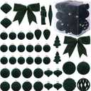 42Pcs Velvet Christmas Ball Ornaments, Flocked Shatterproof Christmas Ornaments, Dark Green Xmas Tree Hanging Ornaments for Winter Holiday Home Party Decorations