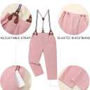 DISAUR Boys Suits 3 Pieces Formal Dress Shirt with Bowtie+Suspender Pants Boy Gentleman Outfits Set (Pink, 4-5T)