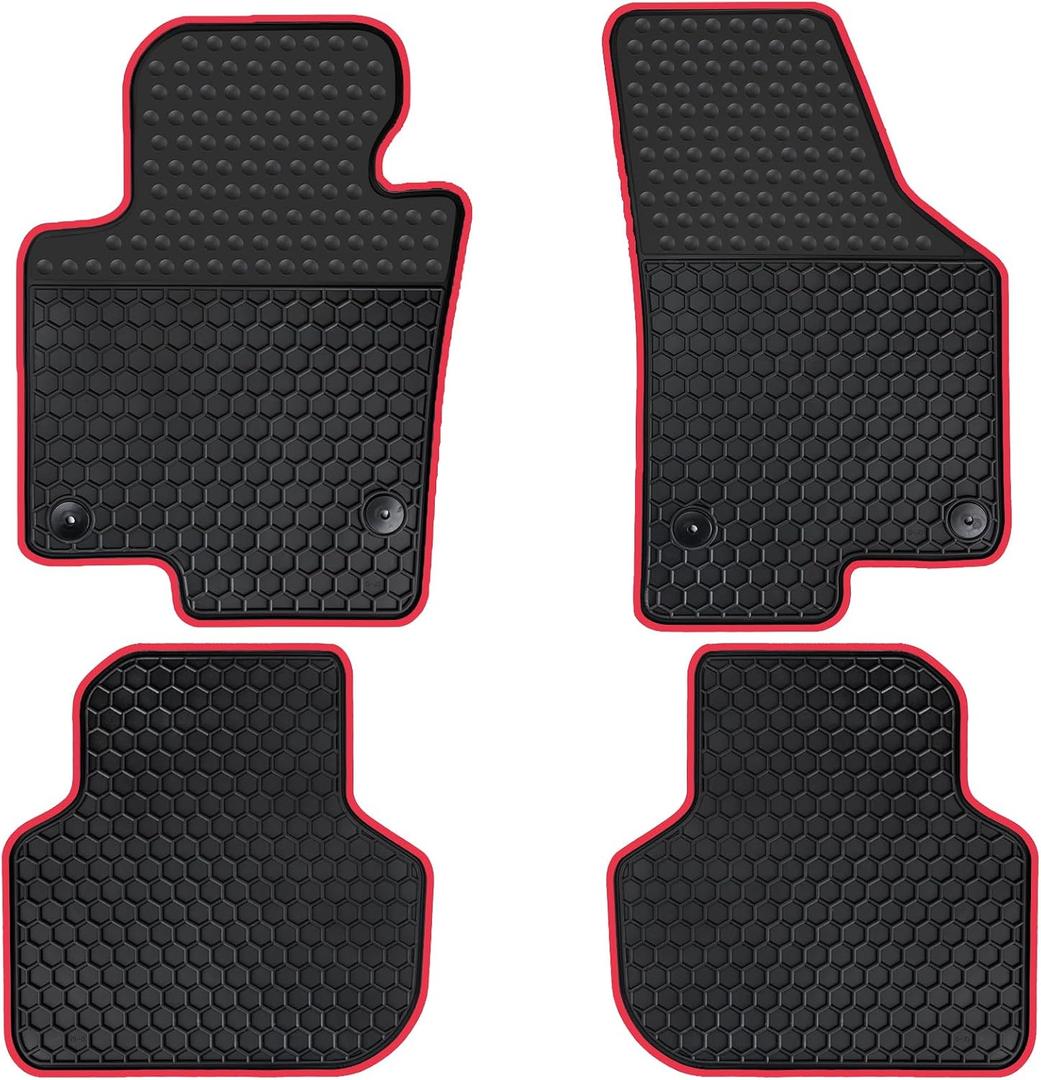Car Floor Mats Custom Fit for Volkswagen VW Jetta 2010-2018 Sedan Black Red Rubber Auto Liner Mats All Weather Protection Heavy Duty Odorless