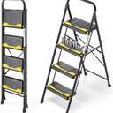 Urackify 4 Step Ladder, Heavy-Duty Pass 800lb Capacity Test, Wide Anti-Slip Steps & Secure Handrail Compact, Folding Step Stool Portable Design for Home, Kitchen, Office, Pantry, Closet Use, Black