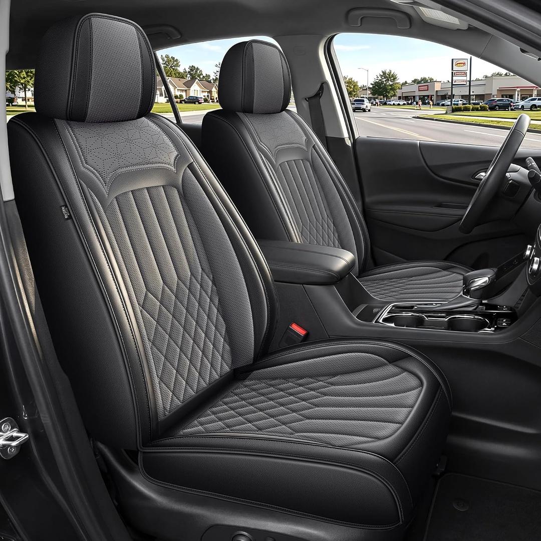 Seat Covers for Chevrolet Chevy Equinox Premier/LT/LS/RS/LTZ/LT Fleet 2018 2019 2020 2021 2022 2023 2024 (Not for EV) Leather Protector Anti-Slip 15 Mins Fast Install (Black & Gray 5 Seats)