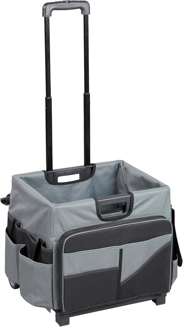 ECR4Kids Universal Rolling Cart with Canvas Organizer Bag, Mobile Storage, Black