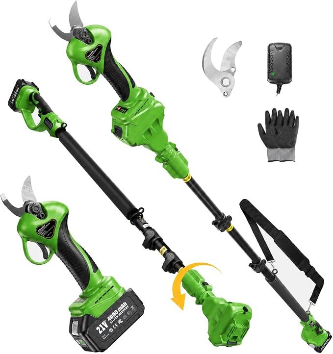 TaskStar 6-in-1 Pole Pruning Shears: 1.4" Max Power Pruner with 4.9-9 ft Pole for Cordless Tree Trimming, Brushless Motor, 4.0Ah Battery, SK5 Blade, 3 Modes Branch Cutter for Garden Maintenance