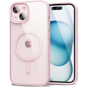 oakxco for iPhone 15 Case Clear Magnetic Compatible with Magsafe, Thin Slim Transparent Non Yellowing, Hybrid Soft Silicone Bumper & Hard Plastic Protective Cover for Women, Light Pink