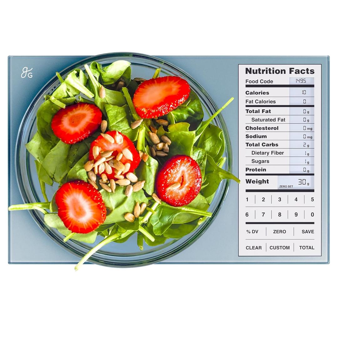 Greater Goods Digital Nutrition Scale  Accurate Macro and Calorie Tracking for Meal Prep, Weight Loss, and Healthy Eating | 2,000 Built-in Foods, Intuitive Nutrition Label Display, 11lb Cap, Blue