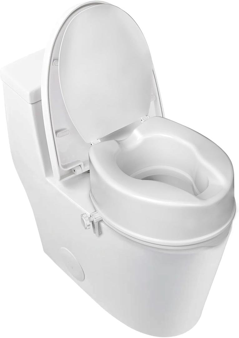 Raised Toilet Seat with Lid for Elderly, 6" High Toilet Seat for Elongated or Standard Commode, Raised Toilet Seat for Seniors, Handicap Toilet Seat Riser with Cover