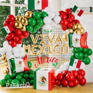 Mexico Balloon Arch Garland Kit, 154 pcs Green White Red Gold Mexico Flag VIVA Foil balloons for Mexico Independence Day JDia De La Independencia Theme Birthday 16th September Party Decoration (Green)