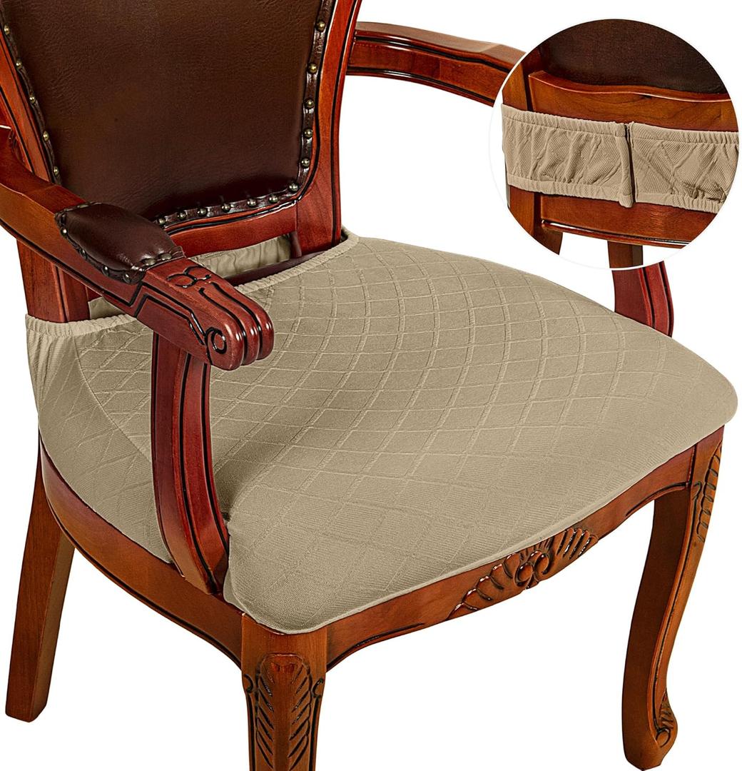 CZL Dining Room Chair Seat Covers Set of 2, Upgraded Zipper Chair Covers for Dining Room Stretch Jacquard Dining Chair Slipcover Removable Washable (Khaki)