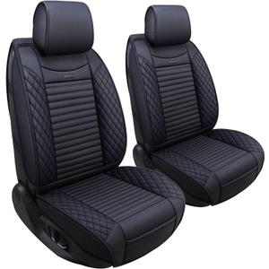 Aierxuan Front Car Seat Covers Waterproof Leather Universal for Chevy Acura Lexus Jetta Tiguan Jeep Wrangler Liberty Cherokee Mitsubishi Outlander Kia Hyundai Accent Audi (2 Pcs Front/Black)
