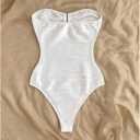 WDIRARA Women's Textured Strapless Bodysuit Tummy Control Sleeveless Tube Tops Leotard
