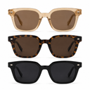 Set of 3 Women’s Sunglasses, Rectangle Vintage Style Frames, Tinted Lenses, Black, Tortoise Shell and Champagne Colors