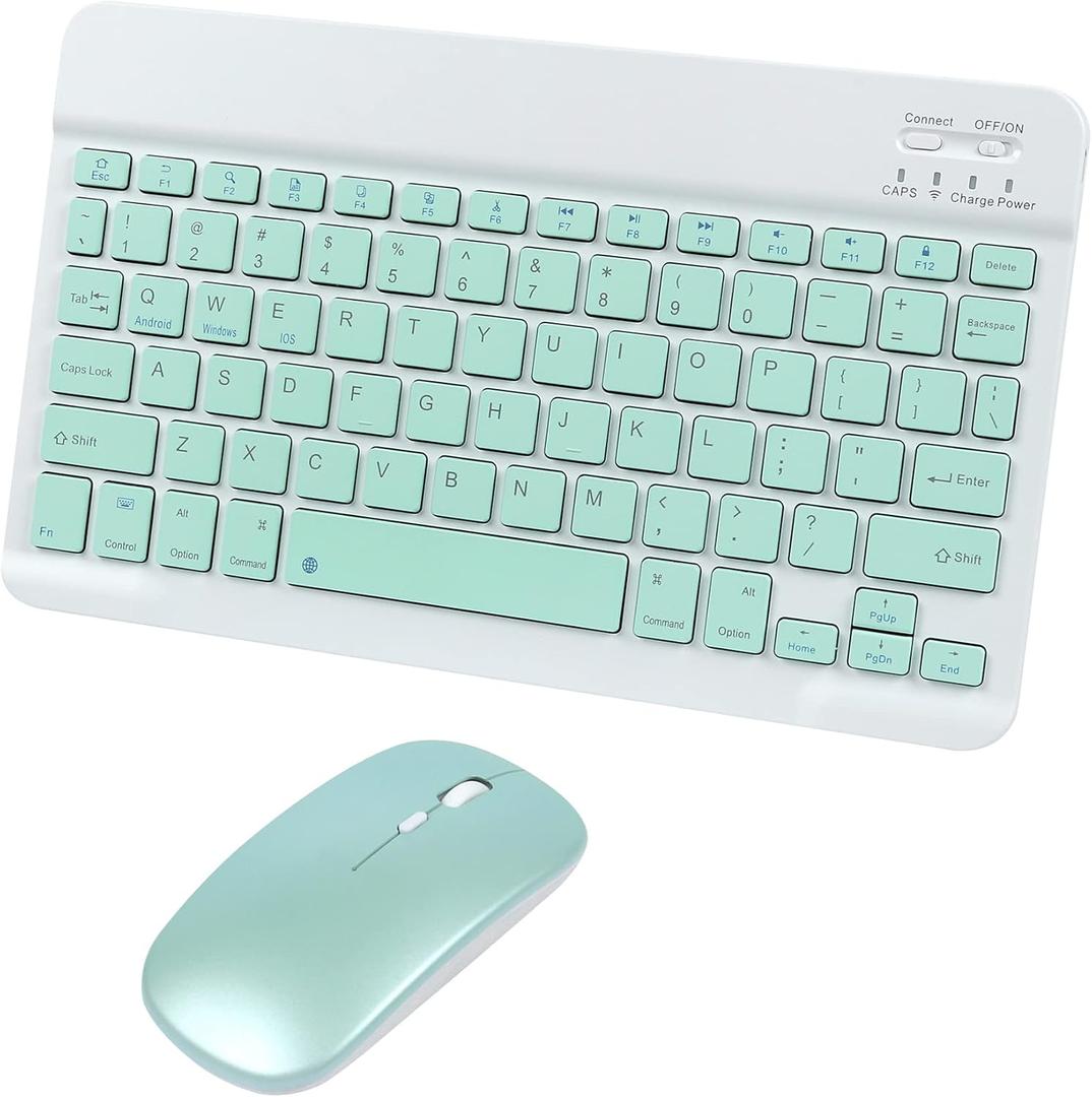 Bluetooth Wireless Keyboard and Mouse Combo,Ultra-Slim Ergonomic Small Rechargeable Bluetooth Keyboard Mouse Set for Apple iPad iPhone Samsung Tablet Phone Android PC Computer Mac Smartphone(Green)