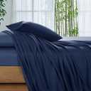 SONORO KATE 100% Viscose Derived from Bamboo_Sheets King Size, Ultra Breathable & Cooling Bed Sheets for Hot Sleepers, Hotel Luxury Silky Bedding Sheets, 16" Deep Pocket - 4PC (Navy Blue,King)