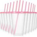 Mifoci 12 Pcs Plastic Tumbler with Lids and Straws Reusable Plastic Tumblers Bulk Mug Tumbler with Straw and Lid Tumbler Ice Cold Drinking Cup for Water Smoothie Birthday Party (Pink,16oz)