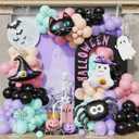 166pcs Halloween Balloon Arch Kit - Pastel Rainbow & Black Latex Balloons with Witch Hat/Ghost/Spider/Black Cat Foil Balloons for Little Boo Birthday, Halloween Baby Shower Party Decorations