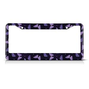 Beabes Purple Butterflies License Plate Frame Starry Sky Car Frames, License Plates Holder, Animal License Plate Aluminum Metal Frames for Women Men Auto Decoration