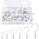 Romeda 90 Pcs White Ceiling Hooks kit, 6 Sizes Vinyl Coated Screw-in Plant, Kitchen, Cup, Ceiling Hooks for Hanging (1/2in, 5/8in,3/4in,7/8in,1'',1-1/4in)