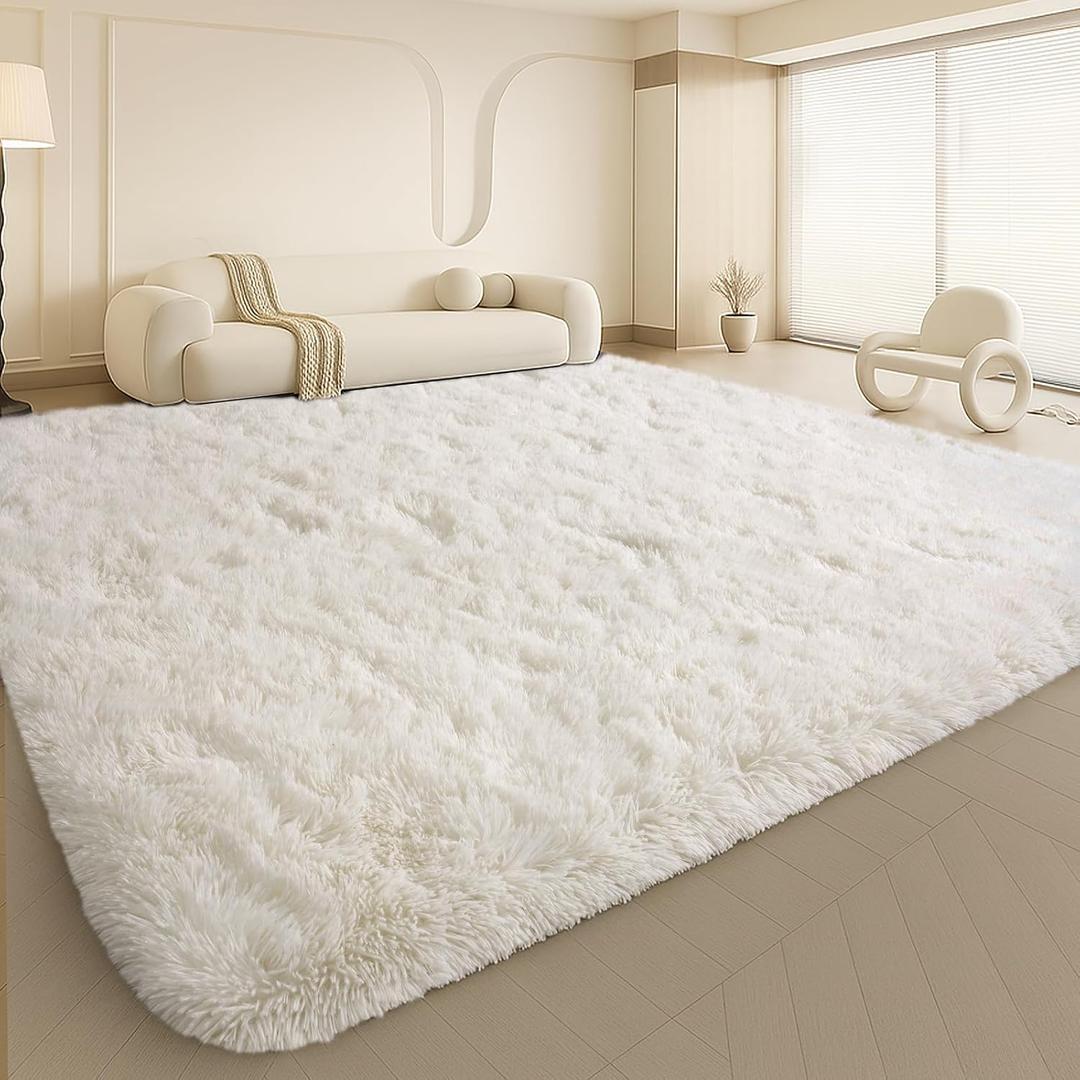 Large 9x12 Area Rug for Living Room, Soft Shag Rugs for Bedroom, Non-Slip Ultra Fluffy Rug,Modern Plush Carpet for Girls Boys Kids Room Dorm,Fuzzy Rug for Home Decor Aesthetic,Cream White