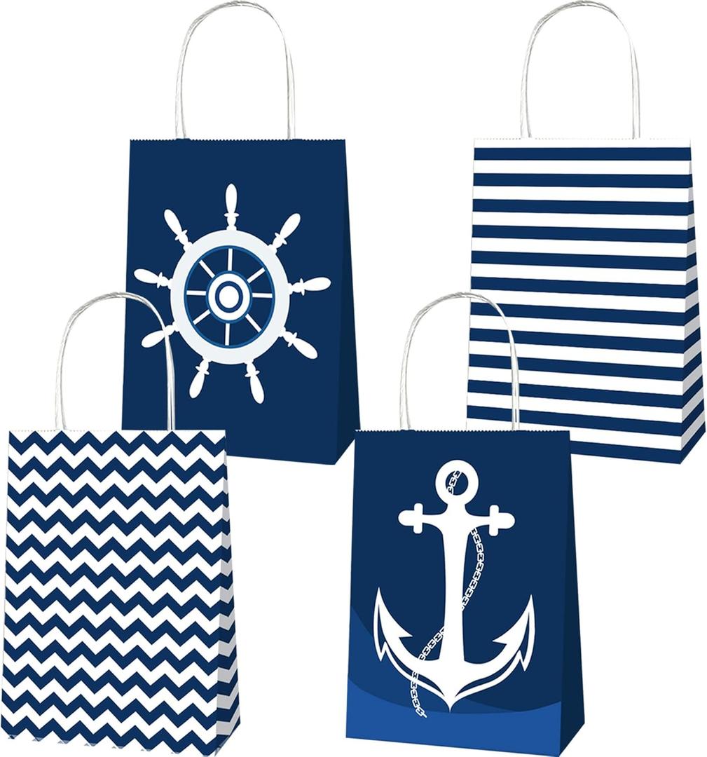 BACH AND BOUJEE 12 PCS Sailor Nautical Party Favor Gift Bags Blue Nautical Goodie Candy Bags Boxes for Ahoy It's a Boy Sailor Baby Shower Birthday Party Favors Supplies
