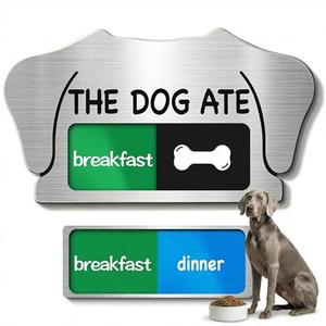 Dog Feeding Reminder Sign with Magnet, Pet Feed Tracker with The Dog Ate, Acrylic Unique Ear Shape 2 Area with Breakfast and Dinner, Silver with 2 Stickers, 5.5" x 3"
