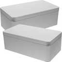 2Pcs Silver Metal Tin Box with Lid Rectangular Storage Container for Tea Leaves Jewelry and Small Items 7.08 X 3.85 X 2.51 Inches