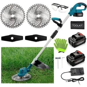 Weed Wacker Brushless Motor, Cordless Brush Cutter with Blade, Electric Weed Eater, 3-in-1 String Trimmer, Grass Cutter, Weed Trimmer, Edger Lawn Tool for Trimming, 2PCS 21V 4.0Ah Batteries