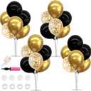 TONIFUL 4 Set Black Gold Balloon Centerpieces for Table,Balloon Stand Kit for Black Gold Party Decor 40th 50th 60th 70th Birthday Decorations New Years Graduation Decorations 2025