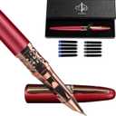 YUNCHUN Refillable Fountain Pen Fine Nib, Fancy Ink Pen with 5 Black & 5 Blue Ink Refills Cartridges, Cool Ink Pens for Writing, Business Metal, Best Gift Set for Men & Women, Red