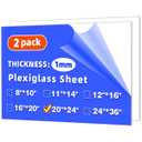 (2 Pack) 20" x 24" Plexiglass Sheets 1mm Thick, Clear Acrylic Sheets Panel Cut to Size Plexiglass Acrylic Board, Cut with Engraver, Power Saw or Hand Tools, No Laser Cut.
