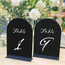 Table Numbers 1-15, Black Arched Acrylic Table Numbers with White Letters, Modern Acrylic Wedding Signs with Holder for Centerpiece, Party, Reception, Decoration