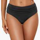 Tempt Me Women Mid Rise Bikini Bottoms Full Coverage Swimsuit Ruched Scrunch Swim Bottom, Large